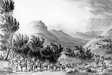 Serra de Estrella ou de Neve, a Marcha das Bagagens após o Exército, em 16 de maio de 1811, gravada por Charles Turner, 1815